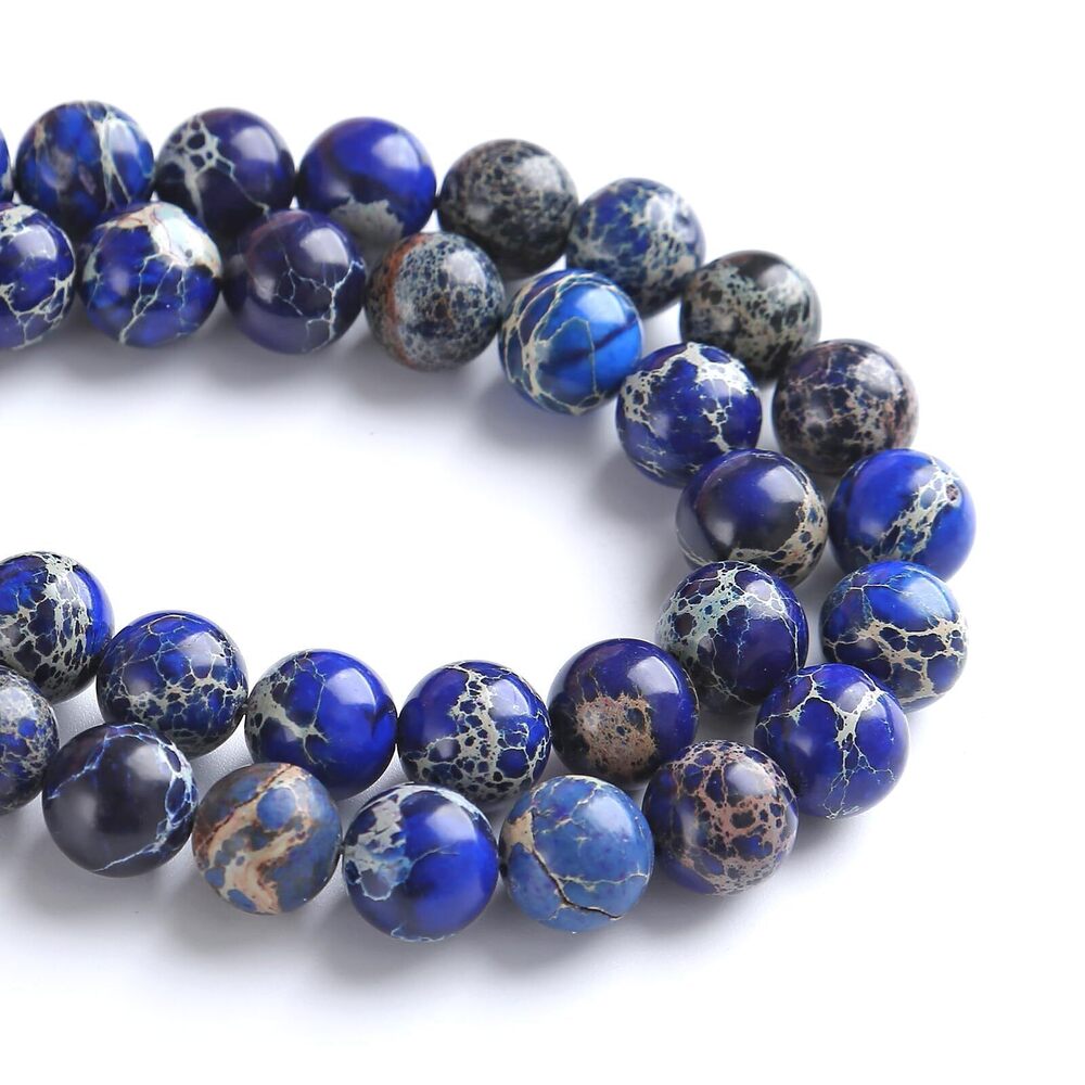 8722 12MM 32PCS Natural Stone Blue Sea Sediment Jasper Loose Beads